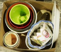 Four boxes of assorted ceramics, including an early 20th century Staffordshire chamber pot,