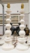 Pair of 1960's white painted turned wooden table lamps of knopped form, 49cm high (2)