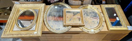 Five assorted wall mirrors in gilt frames and a gilt picture frame (6)