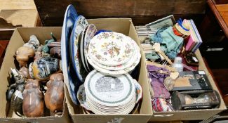 Three boxes of assorted items including a quantity of collectors plates, a Cauldon Byzantium pattern