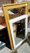 Modern rectangular wall mirror in oak frame and one other (2)