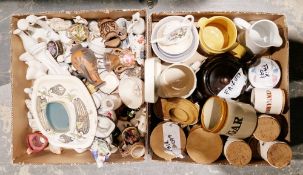Two boxes of assorted ceramics including miniature character jugs, trinket boxes, etc (2 boxes)