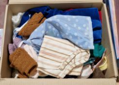 Box of doll's clothes and accessories including vintage handmade examples