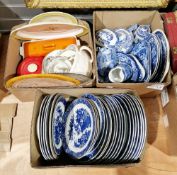 Three boxes of assorted ceramics including 19th century and later blue and white plates and other
