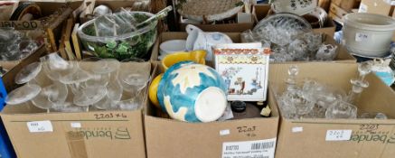 Six boxes of assorted glassware, ceramics and miscellaneous items including a set of large glass