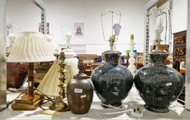Pair of modern table lamps with ceramic baluster vase bases and three other single table lamps (5)
