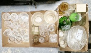 Three boxes of assorted glassware including decanters, vases, cut glass basket, etc (3 boxes)