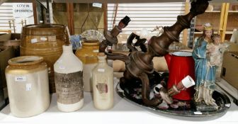 Stoneware bottle with label for Jacksons White Hard Varnish, other stoneware bottles and jars, a