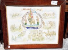 Framed WWI colour print with over painting and glitter decoration, in mahogany frame, a Margaret