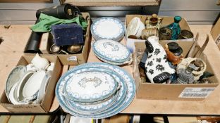 Two boxes of assorted ceramics and other items including a pair of goblets and three mugs by