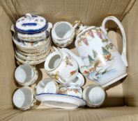 Japanese coffee set with painted landscape decoration