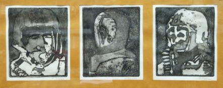 D. James (20th century) Etching Triptych depicting US Air Force pilot's heads wearing flight