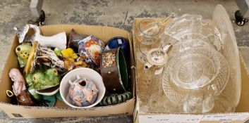 Two boxes of assorted ceramics and glass including vases, figurines, cut glass bowls, etc (2 boxes)