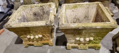 Pair reconstituted stone planters with moulded lemon tree decorations ( 2) 36h. x 43 w.