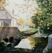 Alan Ingham (British, 1932-2002) Watercolour Rural scene with river and dwelling, signed lower left,