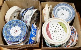 Two boxes of assorted sponge/soap drainers and bowls including a Wedgwood example (2 boxes)
