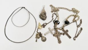 Collection of silver, gold and white metal jewellery including silver pendant in the form of a