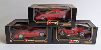 Three boxed Burago 1/18 scale diecast model cars to include 3032 Ferrari F40 (1987), 3019 Ferrari