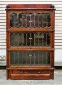 Early 20th century Globe Wernicke walnut four-section bookcase, the top three sections with lift-