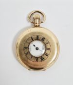 Waltham gold-plated half hunter pocket watch, the white enamel dial with Roman numerals and