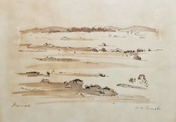 Rosalie Winifred Thurston (1905-1991)  Pen, pencil, ink and wash  Flatland waterside landscape in