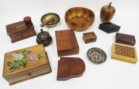 Collection of eleven early to mid 20th century wooden boxes including an apple shaped box, 19cm
