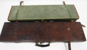 Early 20th century leather gun case with brass fittings and red baize-lined fitted interior, the lid