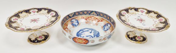 Late 19th century pair of Bisto porcelain footed dessert comports, printed green factory marks,