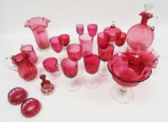 LOT WITHDRAWN; Collection of late Victorian and Edwardian cranberry glass including a claret jug and