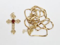 9ct yellow gold fine link necklace, 40.5cm long together with 9ct yellow gold herringbone chain