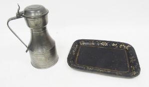 18th century /  early19th century pewter tappit hen, the domed hinged lid with thumbpiece, the
