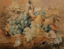 19th/early 20th century school Watercolour drawing Still life with fruit and butterflies, 32cm x