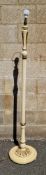 Early to mid 20th century cream and gilt painted standard lamp, having a reeded turned column on a