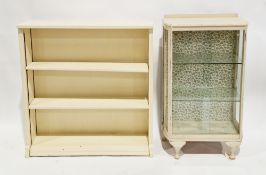 Early 20th century display cabinet, later painted, with two glass sliding doors opening to two fixed
