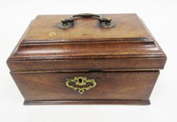 George III mahogany tea caddy, the hinged pagoda lid with brass swan neck loop handle, opening to an