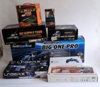 Collection of remote control vehicles including a Nano Copter Night Hawk, a US medium tank M26
