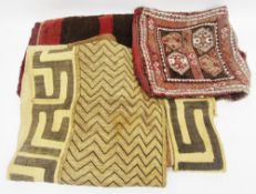 African handwoven Kuba raffia cloth panel comprising a central panel with zigzag decoration