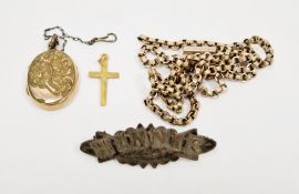 9ct yellow gold box link chain (a/f) 49cm long, 9ct yellow gold cross pendant, 2cm high (approximate