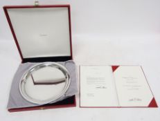Cartier silver plated circular tray, of plain form with raised rim, stamped Cartier, France to base,