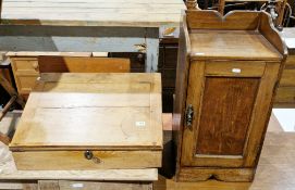 19th century pine table-top clerks desk, the hinged sloping writing surface opening to an interior