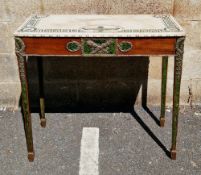 Marble topped console table in the George III Italian style, the rectangular marble top with green