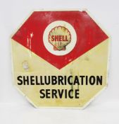 Mid 20th century Shell advertising octagonal aluminium sign ' Shelllubrication Service ', 86.5cm x