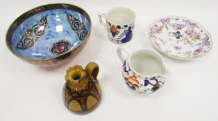Collection of ceramics and pottery including a late 18th century Meissen ozier moulded sauce dish,