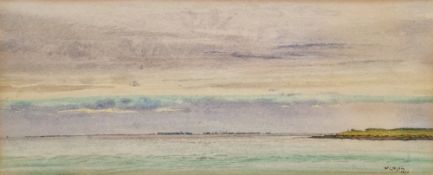 William Lionel Wyllie (British, 1851-1931) Watercolour drawing  Coastal scene at sunset, signed