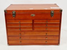 Clarke wooden felt line machinists tool cabinet comprising hinged lid over six short and three