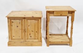 Modern pine side table with small drawer, turned baluster legs and shelf below, 78cm high x 55cm