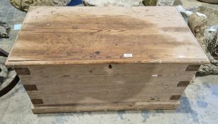 19th century pine blanket box, having a hinged lid, iron handles to sides, on a plinth base, 45cm