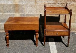 19th century mahogany two-tier whatnot with three-quartered galleried backrail, the lower shelf with