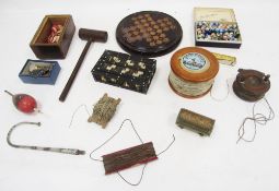 Mixed lot of collectables including a wooden solitaire board and a quantity of glass marbles, bone