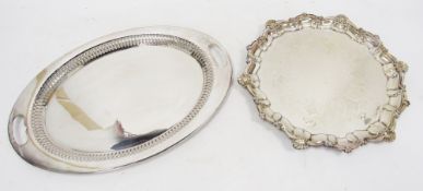 Late 19th / early 20th century silver plated oval tray by I S Greenberg & Co with pierced edge and